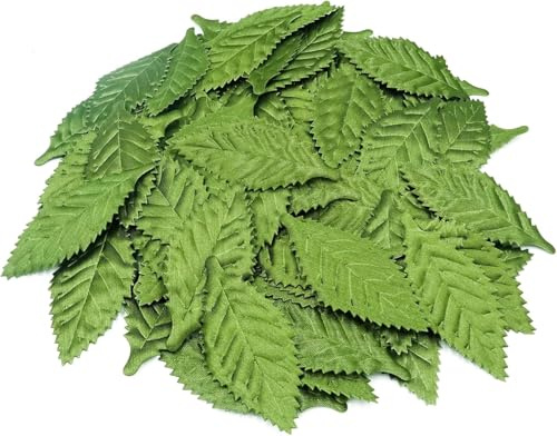 Zhenghebuy Artificial Silk Leaves Green,100 PCS Fake Leaves Foliage,Crafts Artificial Leaves for Scrapbooking,Floral,Wedding Garland,Party Decorations