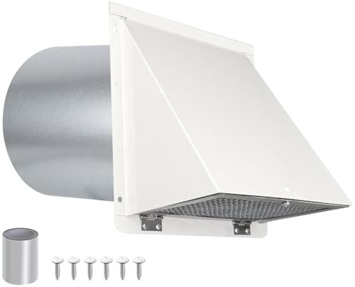 8 Inch Hooded Wall Vent with Screen and Damper,Outdoor Wall Exhaust Vent Cover Cap for Kitchen Range Hood Dryer Duct Ventilation &Exterior Air Exhaust Applications,Galvanized Steel,White