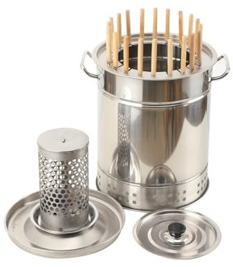 TABODD Stainless Steel Barbecue Grill Bucket with 20 Skewers, 360° All Round Roasting Barbecue Hanging Grill Charcoal BBQ Stove Smokeless BBQ Grill for Trailers Camping Garden