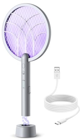 Mosiller Racchetta Zanzare Elettrica, 4000V Scacciamosche Elettrico, LED 2 in 1 Racchetta Elettrica Con USB Ricaricabile, Protezione Maglia a 3 Strati, Adatto per Casa Campeggio Interni Ed Esterni