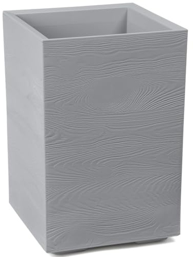 HowHomely Pot de fleurs gris - 59 x 40 x 40 cm - Grand bac à plantes d'extérieur - Sur roulettes - Avec bouchon de vidange - Bac à plantes rectangulaire en bois pour jardin et terrasse