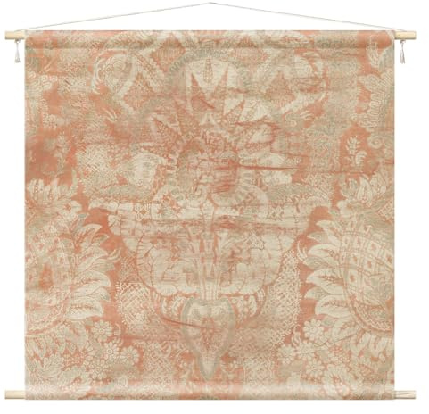 micasia Wandteppich Muster Stoffbild inkl. Holzstäbe & Seile Wanddeko - Made in Germany - Barock Orientalisch beige Wohnzimmer Schlafzimmer Wandbehang 1101 (90x90cm)