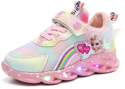 Zapatos luminosos Elsa, zapatos de princesa niñas 27 zapatos for niños con luz LED intermitente zapatillas deportivas de primavera y otoño for interior y exterior rosa/morado 21-35(Rosa,28 EU)