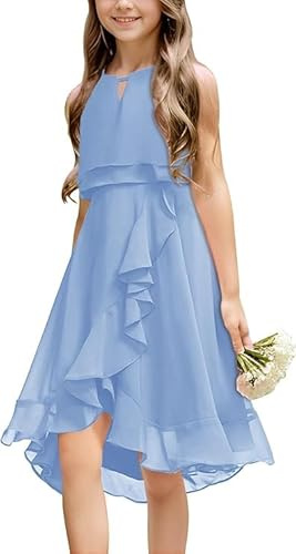 Haloumoning Robe d'été sans manches pour fille - Robe de princesse - Robe de demoiselle d'honneur - Danse - Bal - Mariage - Robe de demoiselle d'honneur