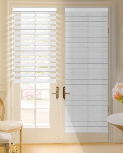 Tokblind Motorized Zebra Shades with Remote Control, Electric Dual Layer Sheer Roller Blind Work with Alexa via Hub, Smart Day and Night Horizontal Blinds for Windows, Customized Size (Texture White)