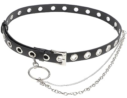 Veemoon Punk Taillengürtel mit Kette für Damen und Herren Verstellbarer Ösengürtel aus Schwarzem Pu Leder Bequem und Stylisch für Casual Daily Wear und Cosplay