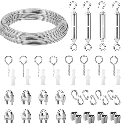 ANOMM 20M Garden Wire for Climbing Plants, Cable with M5 Turnbuckle | 2mm PVC Coated Stainless Steel Wire Rope Kit for Climbing Plants, Fence Tensioners, Garden Wire, Outdoor String Light Hanging