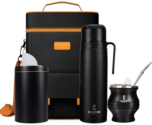 Kit completo Mate - Modern Mate Gourd, Matero, Yerbero, frasco térmico, bombilla y cepillo de limpieza incluidos, juego de tazas de yerba de acero inoxidable 304 18/8 de alta calidad