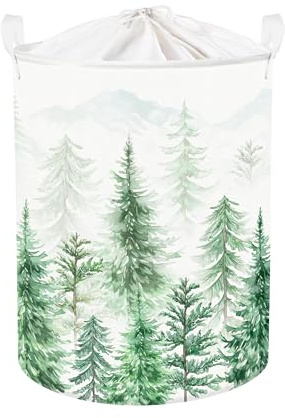 Clastyle Tannenwald Wildtiere Kinder Wäschekorb mit Henkel Faltbar Kleidung Spielzeug Aufbewahrungskorb Jungen Mädchen Aufbewahrungsbox für Babyzimmer Bad, Weiß, 36x45 cm