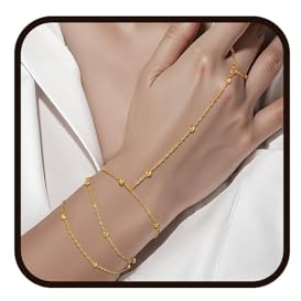 JOOTUEPO Braccialetto a catena a mano, delicato anello in oro 14 carati con zirconi, Bracciale con Anello, Bracciale d'oro per Donna, Gioielli Delicati per Donne e Ragazz