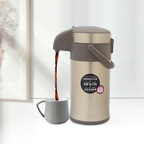 4L Edelstahl Thermoskanne Pumpe Vakuum mit Tragegriff, Isolierkanne Pump Vakuum Kaffeekanne für Büro Reisen Zuhause Camping (Gold)