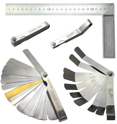 Set di Feeler Gauge inox, 32pcs Spessimetro, 16pcs Spessimetro Piegato, Squadra da falegname 250mm, Metrico e Imperiale Spessimetri, Gap Strumento di Misura per chitarra, candela, misura del pistone