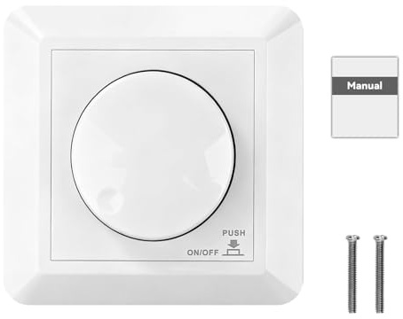 BuyWeek Variateur de Lumiere LED AC 220V Interrupteur Variateur de Lumiere 5W-300W Variateur LED Rotatif pour Lampes LED Monochromes, Incandescentes et Halogènes (BQ-TTDIM Blanc)