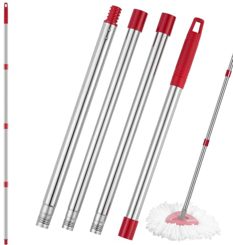 XIANGBIN 1 PCS Spin Mop Handle Replacement Compatible with Vileda EasyWring Spin Turbo, Four Section Adjustable 15 to 58 Inch Stick Only for Cleaning Floors (American Thread)