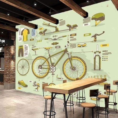 XLMING Rétro Dessiné À La Main Vtt Pièces Détachées Outils 3D Papier Peint Texture Soyeuse Intissé Salle à Manger Bureau D'étude Canapé Chambre Salon TV Mur-300cm×210cm