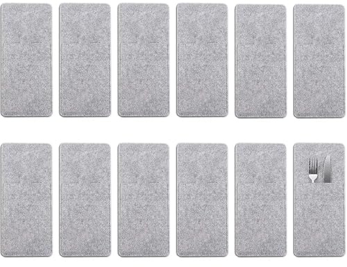 12 Stück Bestecktaschen aus Filz - Servietten Bestecktasche waschbar, Uni-Farben - Passend zu Tischsets, Tischdecken und Tischläufern (Hellgrau)