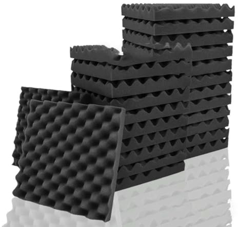 Panneaux acoustiques en mousse insonorisante (lot de 6 à 48) pour l'isolation phonique des murs. Ignifugés, noirs, densité moyenne, 48 pièces avec ruban adhésif, épaisseur 2,5 cm.