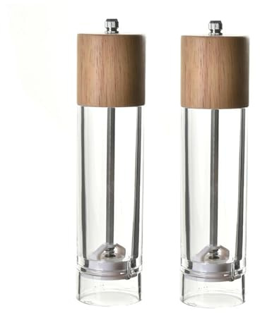 Rozhuhro Molinillos de pimienta manuales de sal transparente, juego de 2 molinillos de pimienta de madera, con grosor ajustable, molinillos de sal y pimienta de cerámica premium,Clear,A
