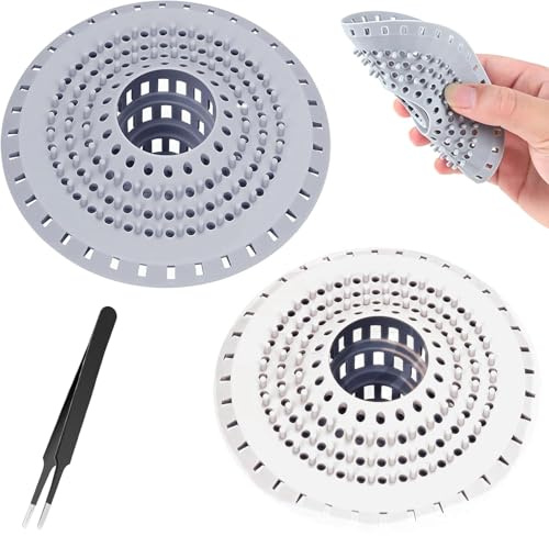 2 Stück Abflusssieb Silikon, Silikon Haarsieb Dusche mit Saugnapf, 12.5cm Flexibles Haarsieb Dusche, Universelles Duschsieb als Küchehaarfänger Dusche für Badewanne, Küche, Badezimmern, Wäschereien