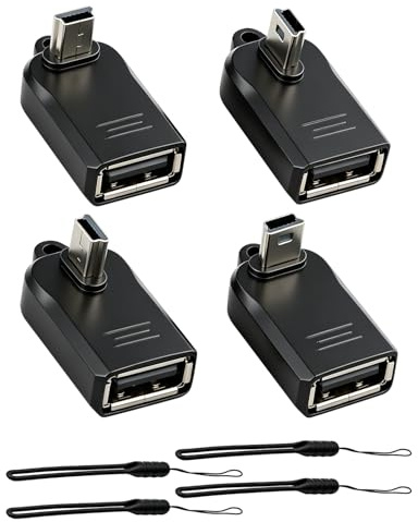 YANBORONSN Mini USB OTG-adapter, 480 Mbit/s, 90 graders vinkel, mini USB-kontakt till USB-uttag, för kamera, bilkamera, MP3-spelare, GPS-mottagare, extern minnesexpansion (4-pack)