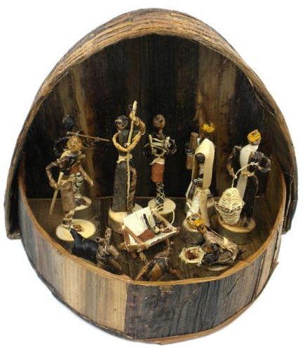 Global Crafts Krippen-Krippen-Set, Bananenfaser, handgefertigt, rund, Kenia Weihnachtsdekoration