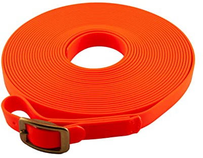 LENNIE BioThane Schweißleine mit Markierung, 16mm breit, Neon-Orange, 10m lang, Messingschnalle, 5m 7m 8m 12m 15m 20m 25m 30m