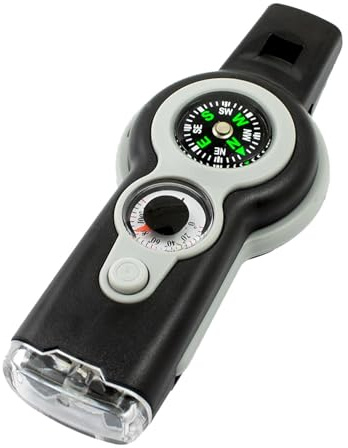 Luckxing Unisex Jugend Survival-Tool, Outdoor-Multifunktionswerkzeug 7 In1 Outdoor Survival Pfeife Kompass Lupe Thermometer Schlüsselanhänger Reise Pfeife Mit Kompass Mit Licht Zum Kajakfahren