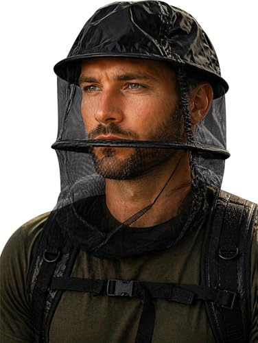 Mückenschutz Kopfnetz Outdoor – Feinmaschiges Moskito Netz für Gesicht & Kopf – Leichtes Insektennetz für Camping, Trekking, Wandern, Angeln & Reisen – Universal Fit Schwarz OneSize