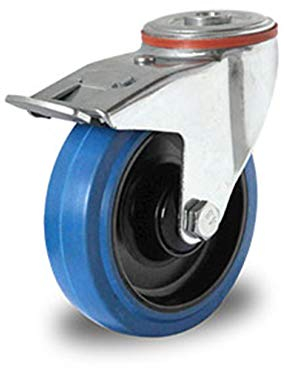 Lenkrolle mit Rückenloch und Feststeller 200 mm Elastik Blue Wheels