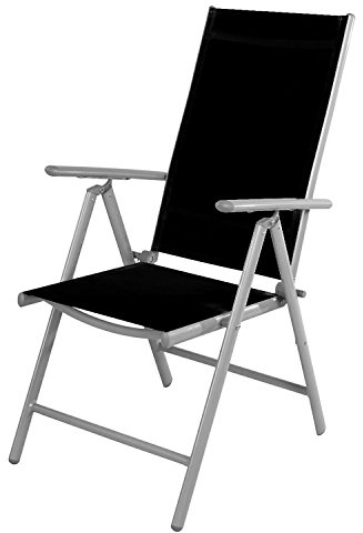 Mojawo Gartenstuhl - Hochlehner Positionsstuhl 7-Fach verstellbar - zusammenklappbar - Klappstuhl - witterungsbeständiges Aluminium - Silber/Schwarz