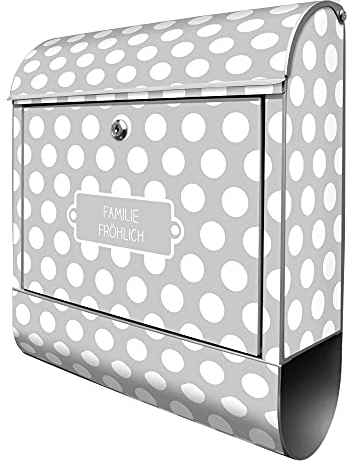 banjado® Design Briefkasten personalisiert Punkte Grau 38,5x46,5x13cm & 2 Schlüssel - Briefkasten Stahl Silber Zeitungsfach pulverbeschichtet - Postkasten A4 Einwurf inkl. Montagematerial