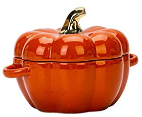 JLWM Zucca Zuppiera con 2 Maniglie, Zuppiere con Maniglie E Coperchio in Ceramica Porcellana Forno Microonde Cucina per Frutta Insalata Dolce-arancia-400ML