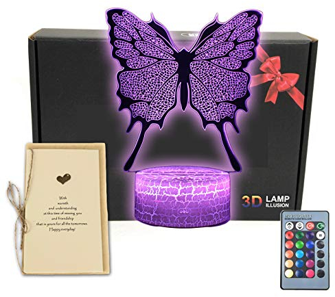 MARZIUS Schmetterling 3D LED-Nachtlicht,3D-Optische Illusion Nachtlicht, 16 Farben,für Mann Frau Kinder Junge Mädchen Geschenk (Schmetterling)