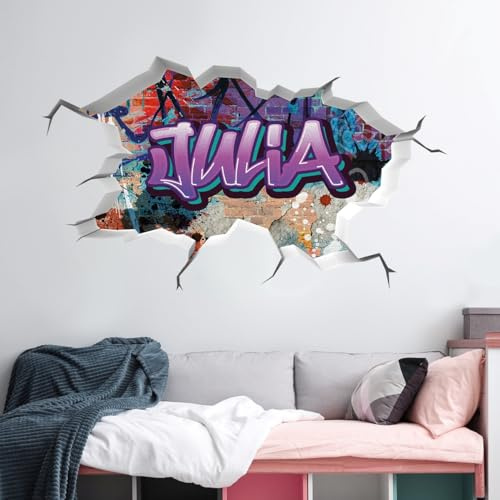 tjapalo® vr201 3D Wandtattoo Graffiti Name Wandaufkleber Kinderzimmer Mädchen wandtattoo Teenager Cool Wandtattoo Kinderzimmer Name, Größe: B64xH37cm
