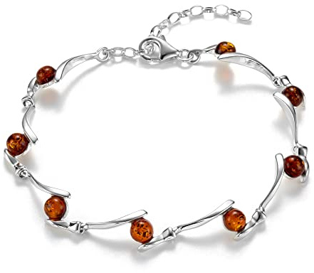 Damarmband Med Naturlig Bärnsten Och 925 Silver Justerbar Längd