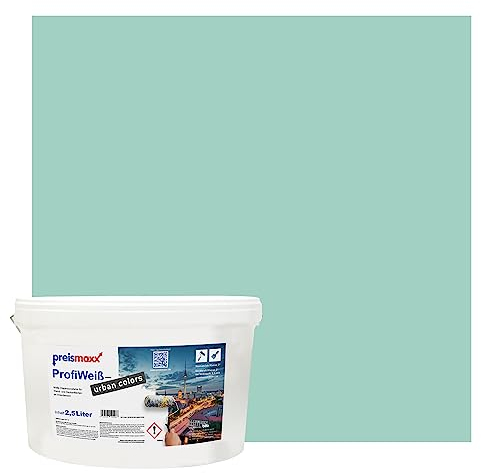 Preismaxx Profiweiß Wandfarbe grün 2,5L, hohe Deckkraft, Dispersionsfarbe innen, Innenwandfarbe Raumfarbe minzgrün deckend, Deckkraftklasse 2, matt Innenfarbe Profi Qualität