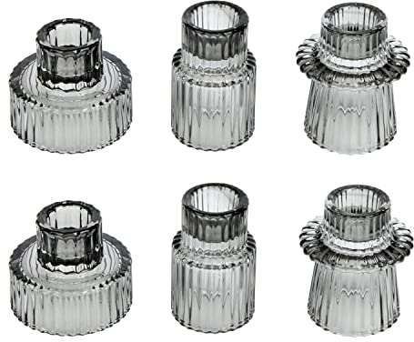 HofferRuffer Kerzenhalter 3er Set Teelichthalter Kerzenständer Glas Kerzenleuchter für Stabkerzen und Teelichter,Tischdeko Deko,Hochzeit,Party,Geschenke(Grau)