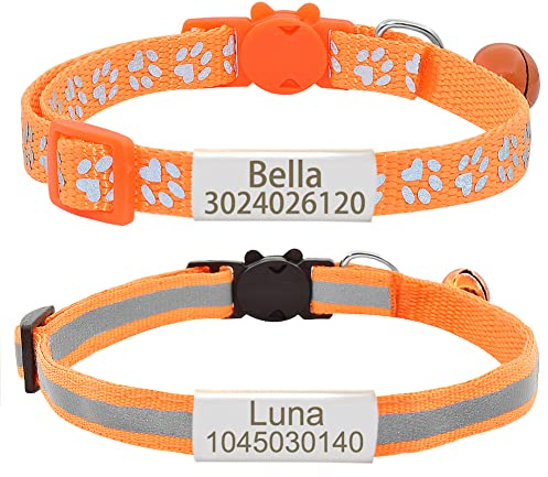 Senristar Personalisierte 2 Pack Reflektierende Katze Halsband, Benutzerdefinierte Breakaway Katze Halsbänder mit Namensschild und Glocke, Anti-Verlust Namensschild für Mädchen & Jungen