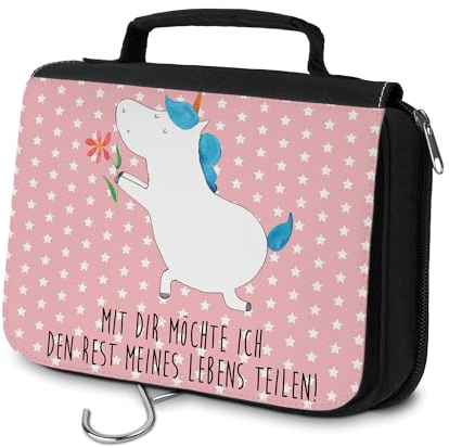 Mr. & Mrs. Panda Kulturbeutel Einhorn Blume - Geschenk, Schminktasche, Freundin, Kulturtasche, Einhörner, Ehe, Unicorn, Einhorn Deko, Kosmetikbeutel,