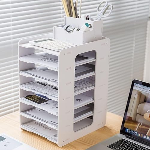 THATSRAD 7 Ablagefächer Schreibtisch Briefablage Stapelbar Papierablagen a4 Dokumentenablage Dokumentenhalter Weiß Schreibtisch-organizer Briefablage Schreibtischablage für Zuhause Büro Schule