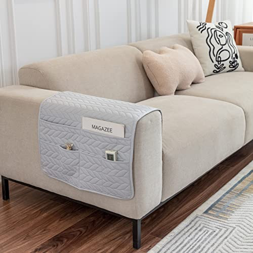 GYHH Sofa Armlehne Stuhlhussen, Sessel Couch Armlehne Abdeckung Protector Cover Wasserdicht Anti-Rutsch Mit 6 Taschen Sofa Arm Cover Für Möbelschoner (Light Grey,50 * 90cm)