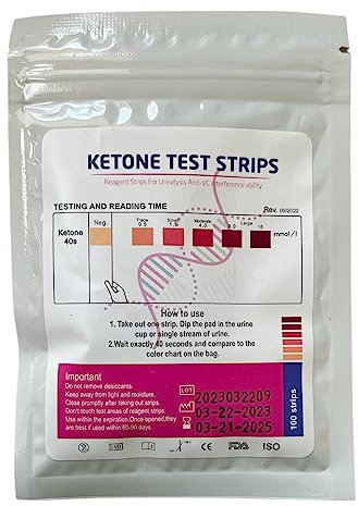 Ketone Test Strips (100 Strips) - Measure Ketones Levels in Urine