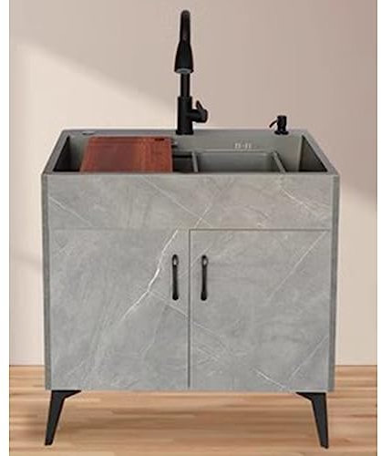 Lavatoio Da Giardino Campeggio,Acciaio Inox Lavello Da Cucina,Lavabo Indipendente Della Mano Della Lavanderia Lavabo Di Utilità Multifunzione Giardino Esterno Lavando Lavello Uso ( Color : Gray , Size