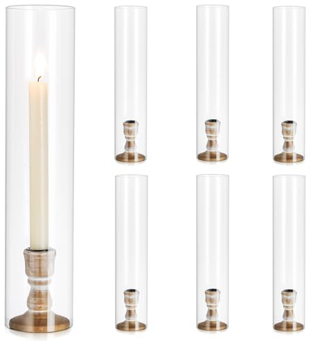 Inweder Kerzenhalter Stabkerze Kerzenständer Glas：6 er Stabkerzenhalter Windlichter Kerzenständer Stabkerzen aus Holz mit Abnehmbarem Glas für Tischdeko Hochzeit Veranstaltung oder Heimdekoration