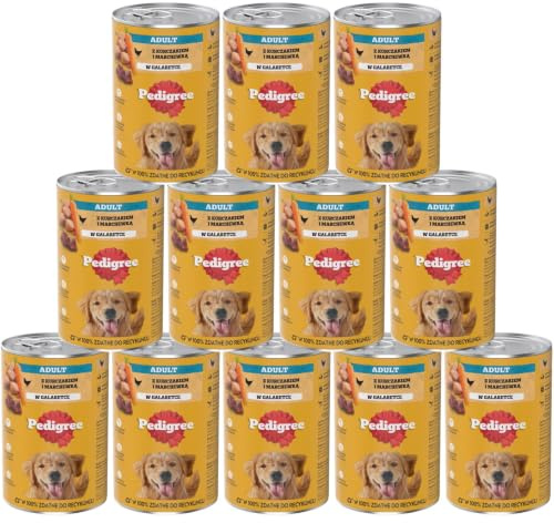 Pedigree Adult Nassfutter für Erwachsene Hunde mit Huhn und Karotte in Gelee 12 x 1200g (12 Dosen)