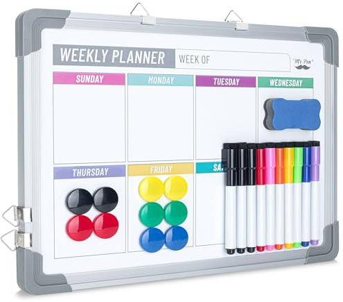Mr. Pen- Magnetic Weekly Erase Board, 12 x 16, Double-Sided with Markers, 10 Magnets and Eraser