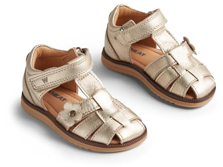 Wheat unisex barn stängd sandal himmel blomma äkta läder lära-gå-sko, 0204 ljusguld, 21 EU