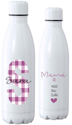 Botella termica personalizada con inicial y nombre, botella regalo dia de la madre, regalo para mama (CIRUELA)
