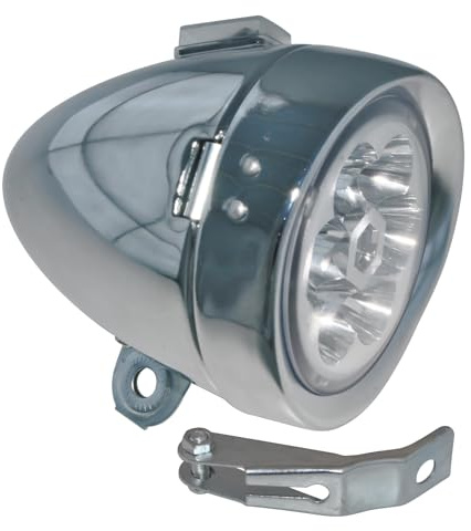 Vintage Bicycle LED Headlight,Retro Bike Front Light Lamp,6 LED Retro Bicycle Front Light Flashlight Headlamp,with Mounting Bracket Waterproof Safety Headlight for Bike,Mountain,Night Riding (Silver)