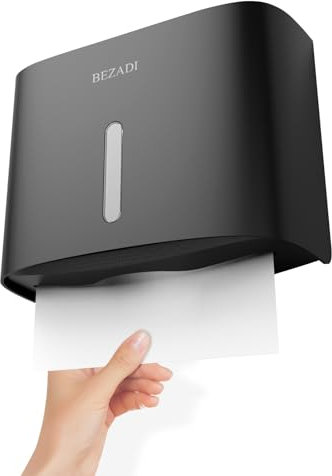 BEZADI Dispensador de toallas de papel montado en la pared, dispensador de toallas de mano plegable en C, dispensador de toallas de papel comercial plegado para baño, negro